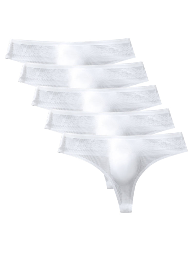 ORLVS Men's 5-Pack Low-Rise Lace Bikini Underwear with Floral Waistband and Mesh Body