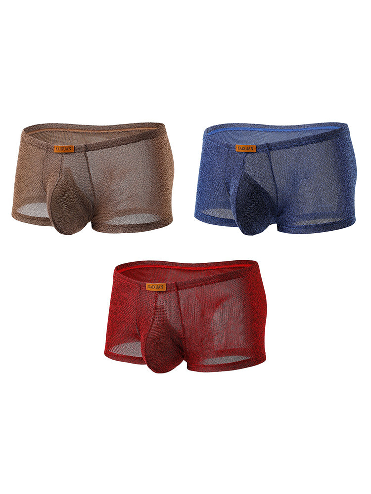 ORLVS Men's 3-Pack Separate Pouch Trunks with Scale Pattern and Mesh