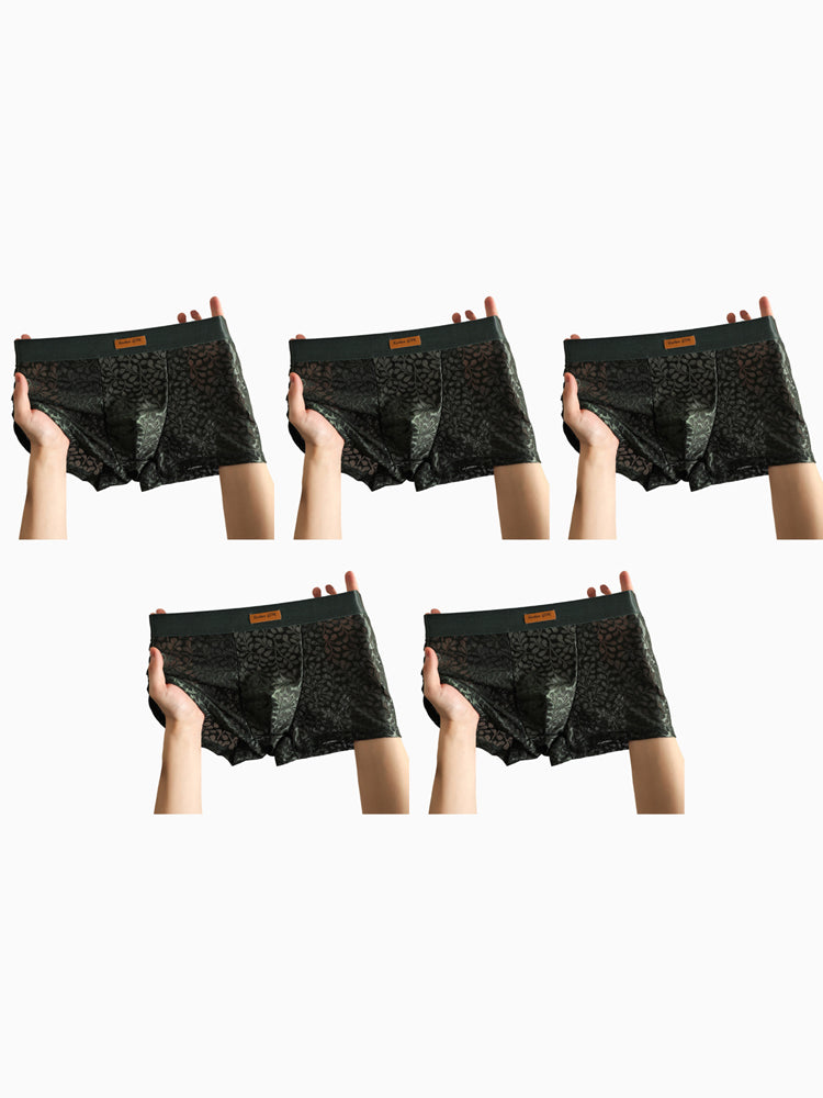 ORLVS Men's 5-Pack Lace Print Trunks with Large Pouch and Mid-Rise Cut