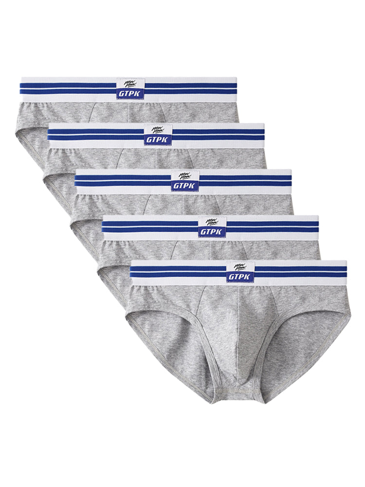 ORLVS Men's 5-Pack Combed Cotton Briefs with Mesh Pouch and Wide Printed Waistband