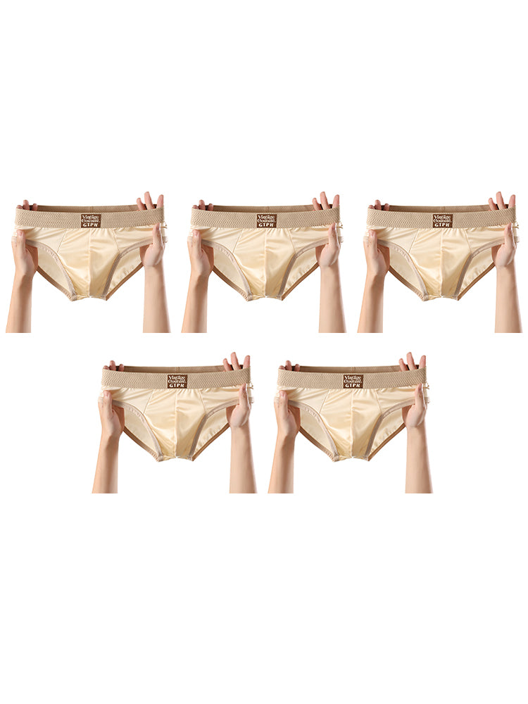 ORLVS Men's 5-Pack Satin Briefs with 3D Mesh Pouch and Embossed Waistband
