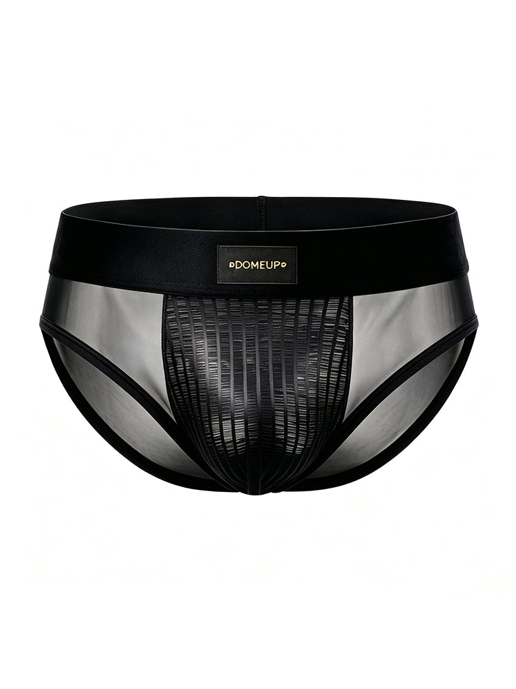 ORLVS Men's Sheer Mesh Briefs with Striped Front Panel