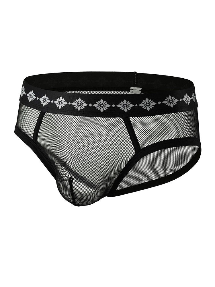 ORLVS Men's 3-Pack Low-Rise Sheer Mesh Briefs with Cutouts and Large Pouch