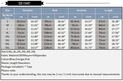 size chart of PecsShow Deep Scoop Neck Tank Top - ORLVS.com - gay men's gym tank tops. mesh tank tops and activewear