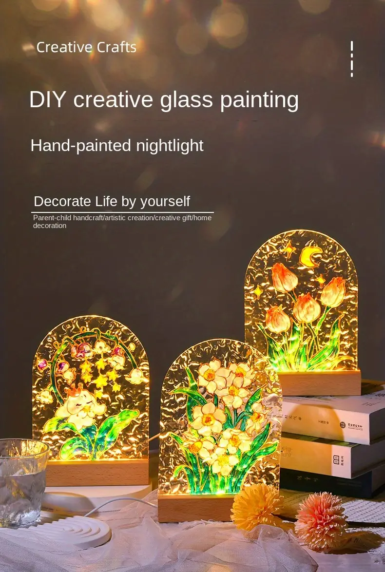 childrens glass painting diy material night light hand painted oil painting wave acrylic board details 0