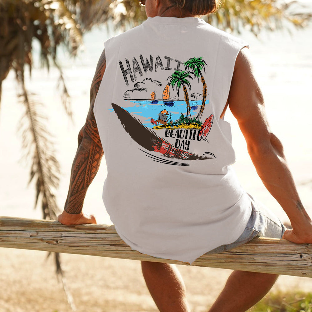 Hawaii Beautiful Day Beach Print Men's Sleeveless Top