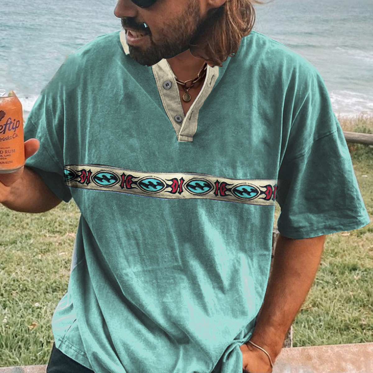 Men's Vintage Surf Print Beach Resort Polo T-shirts