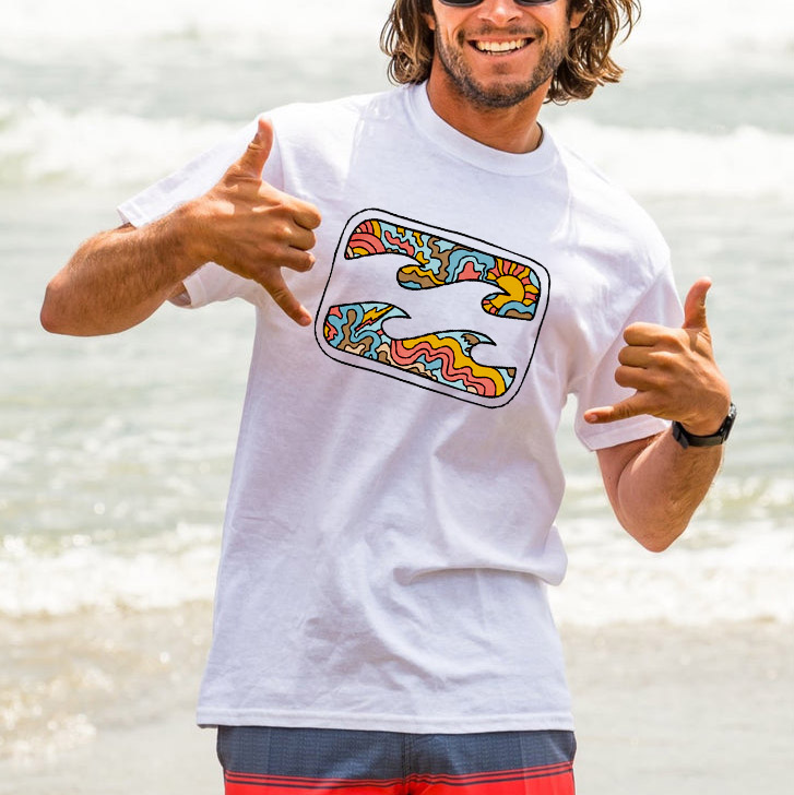 Men's T-Shirt Surf Crayon Wave Print Beach Daily Crew Neck Short Sleeve Tops