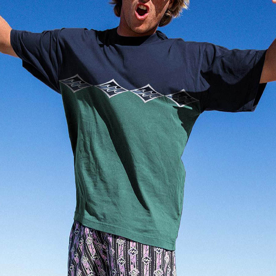 Men's Vintage Tee Wave Surf Print Beach Short Sleeve T-Shirt