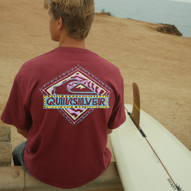 Oversized Men's Retro Surf Print Beach Vacation T-Shirt Red