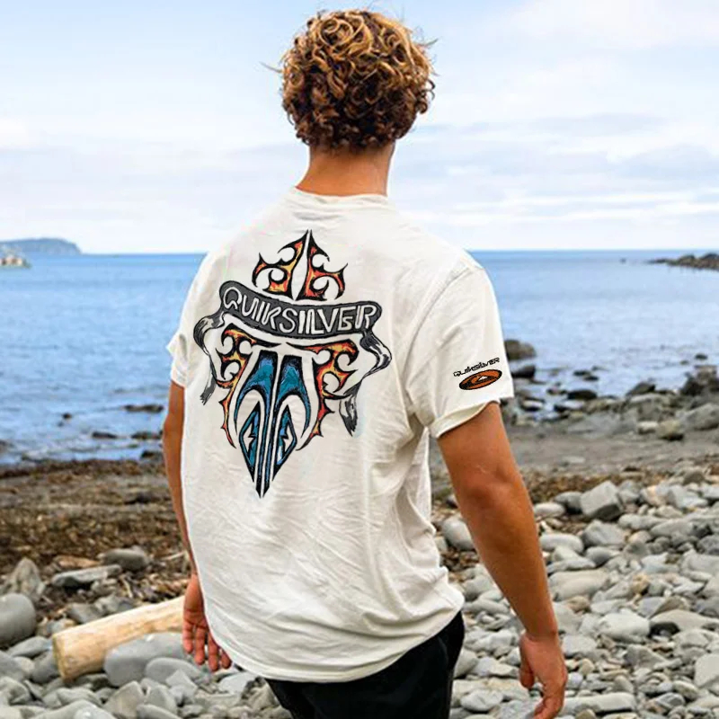 Oversized Men's Retro Surf Print Street Casual T-Shirt