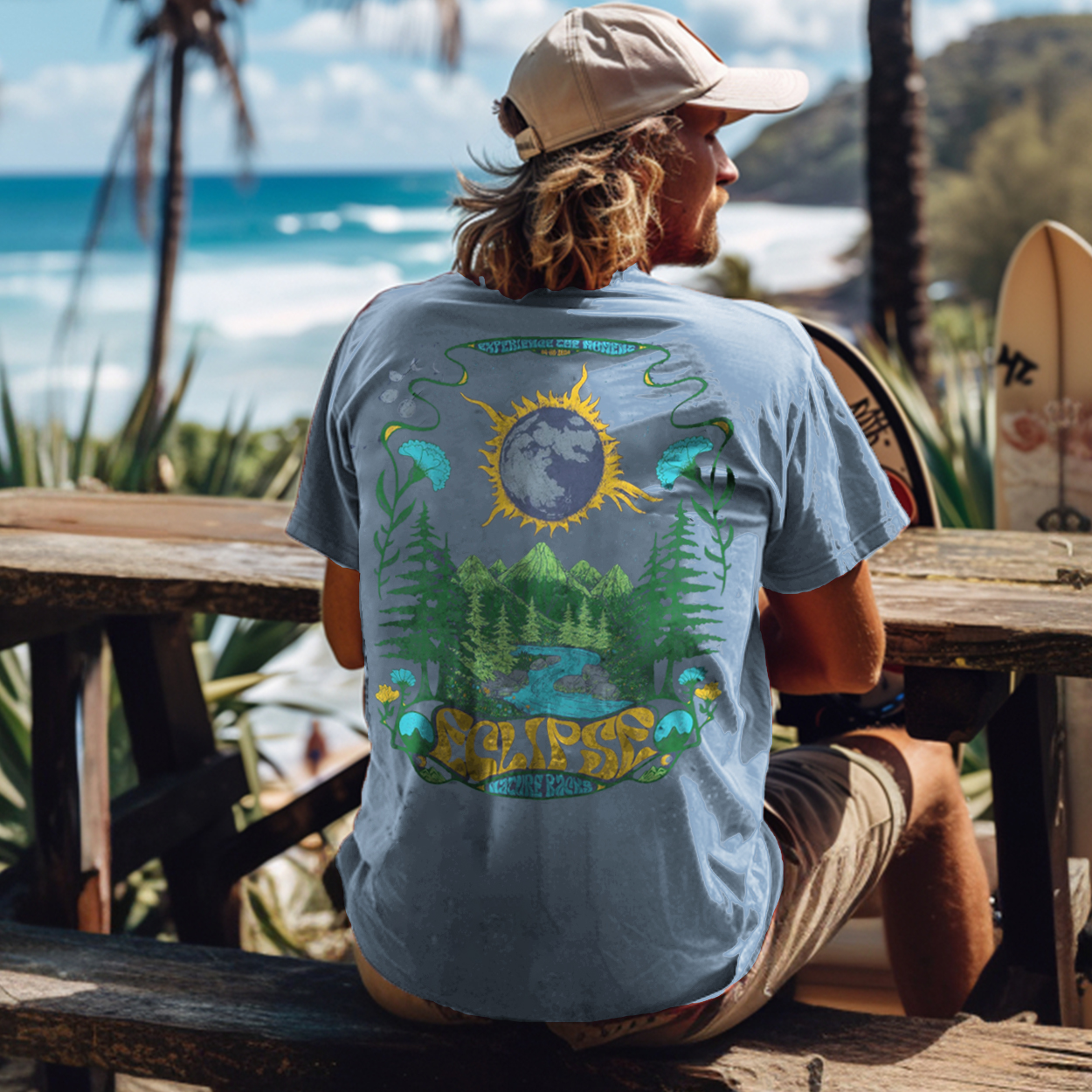 Unisex Vintage Holiday Sun Print Surfwear Printed T-Shirt
