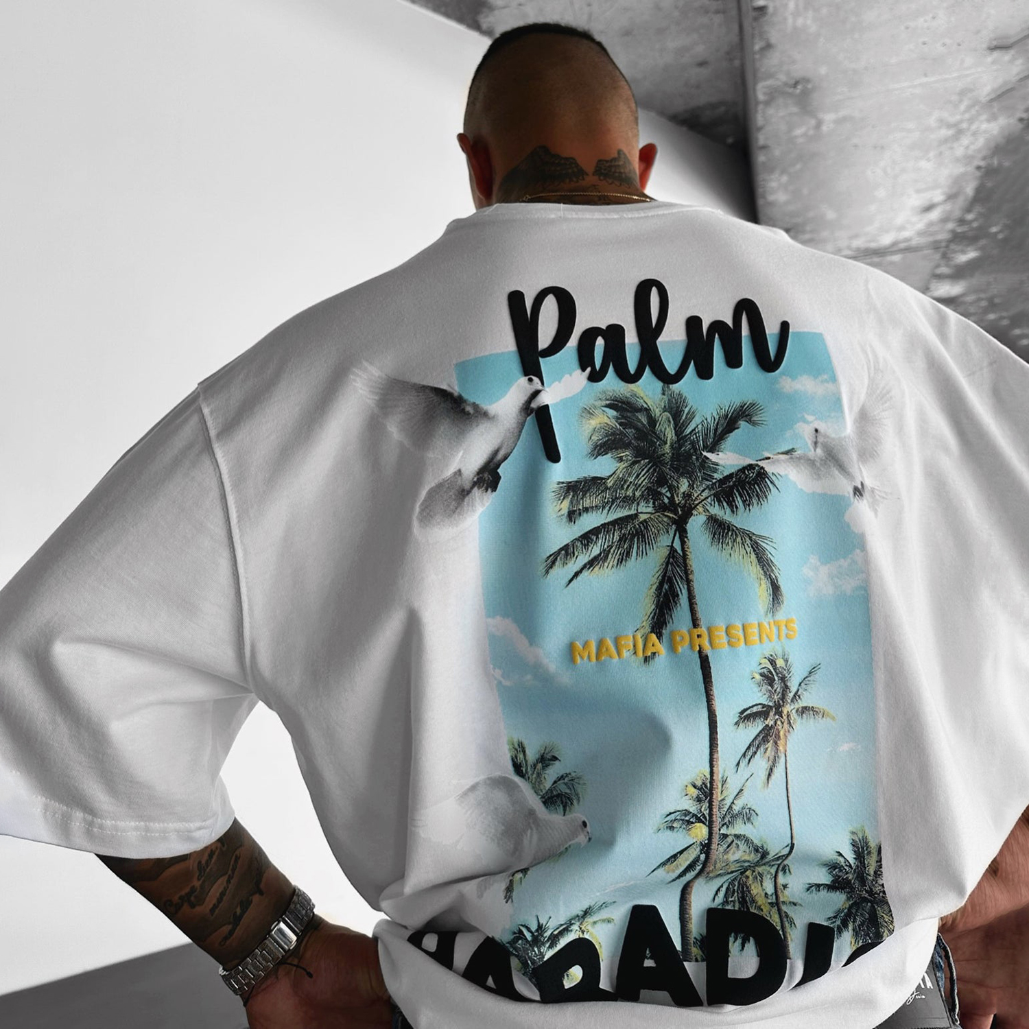 Palm Paradise Round Neck Printed Short Sleeves