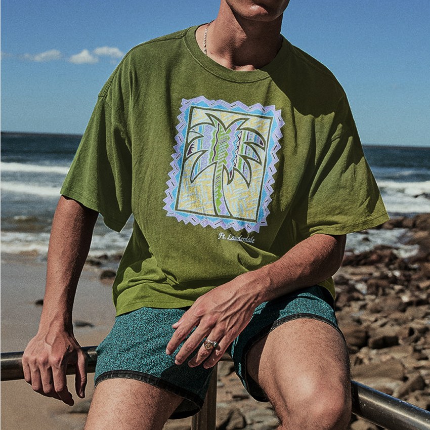 Unisex Vintage Print Surfwear Printed T-Shirt