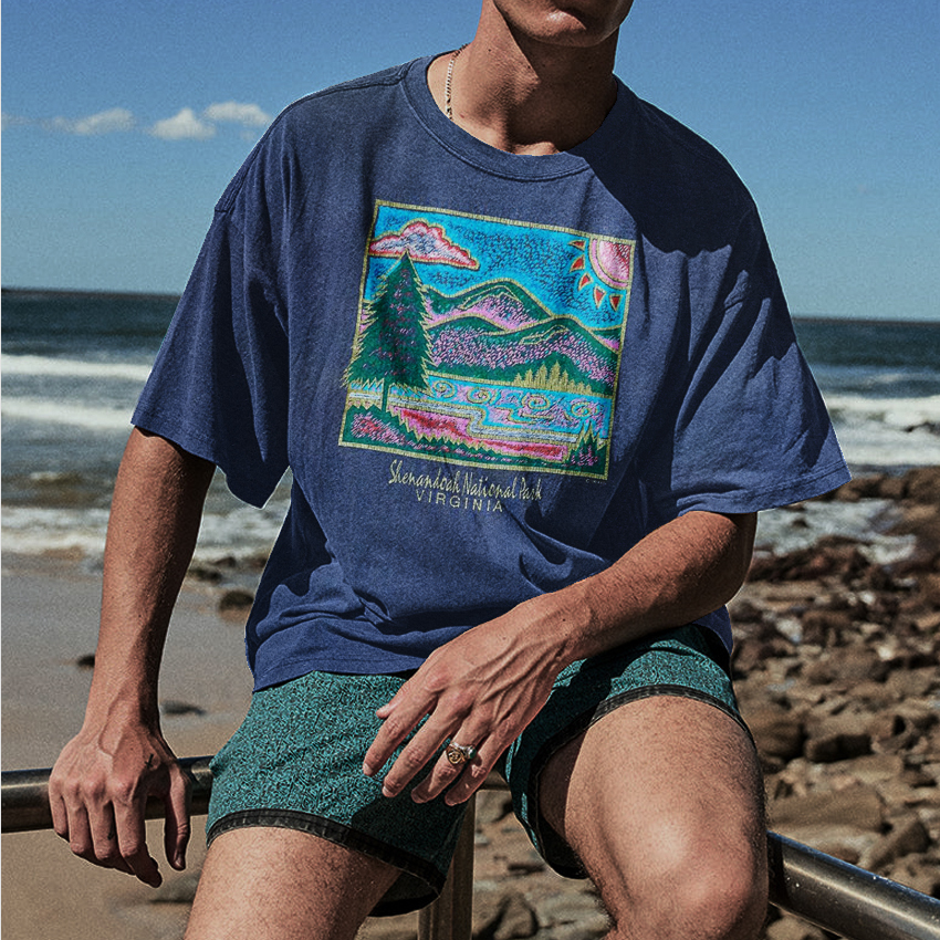 Unisex Vintage Print Surfwear Printed T-Shirt
