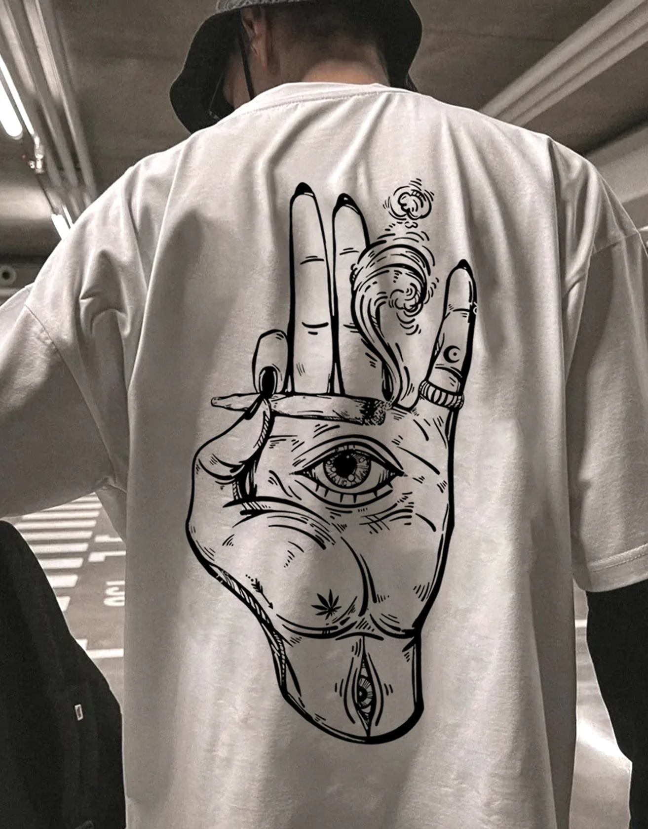 Ok Gesture Tattoo Graphic Printed Round Neck T-Shirt