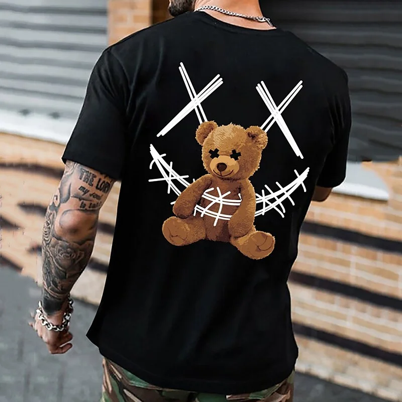 Men's Streetwear Graphic Printed Toy Bear Crew Neck T-Shirt
