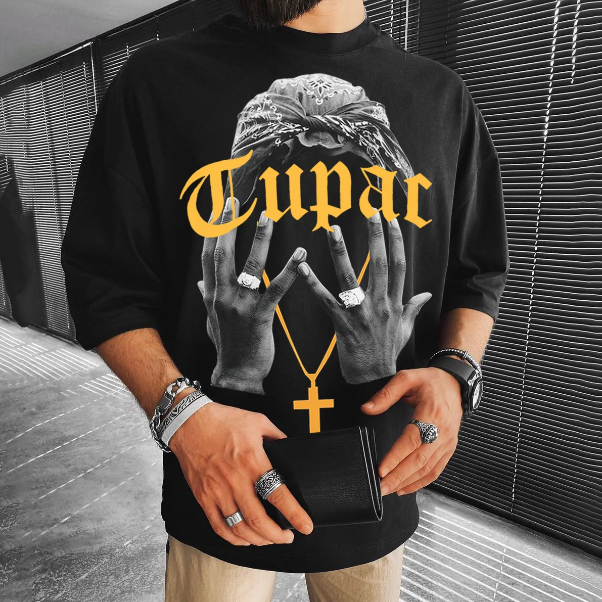 Oversize Thug Life Printed Round Neck T-Shirt