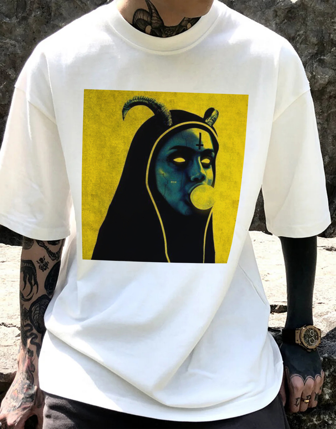 Unisex Gothic Nun Abstract Print T-Shirt