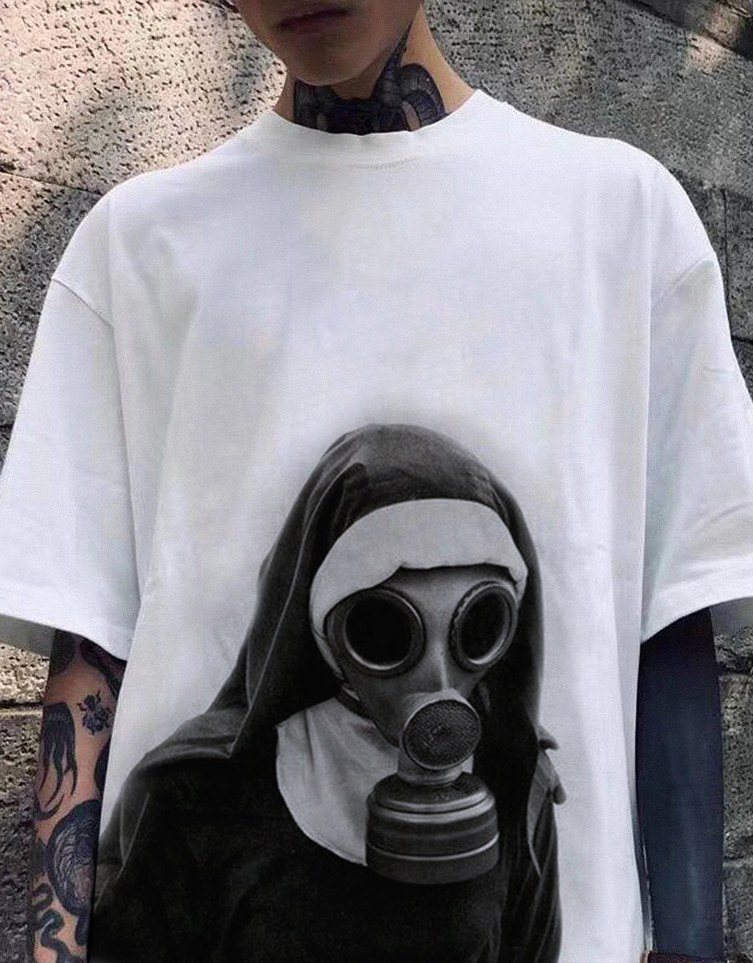 Unisex Mask Nun Art Print Crew Neck Short Sleeve T-Shirt