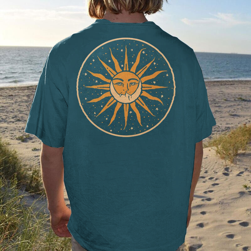 Men Fashion Art Sun Print T-shirt