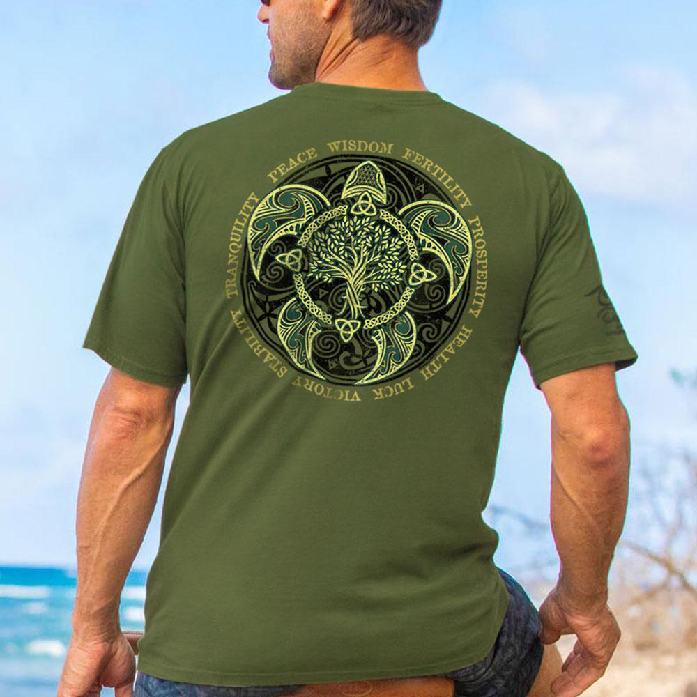 Short-Sleeve Tribal Mano Scenic Olive Crewneck T-shirt