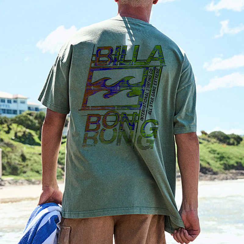 Oversized Men's Retro Surf Print Beach Vacation T-Shirt Green