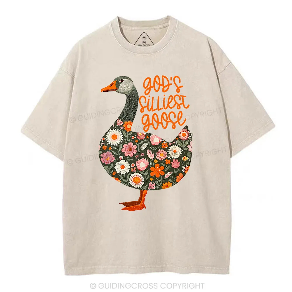 God's Silliest Goose Floral Christian Washed T-Shirt 