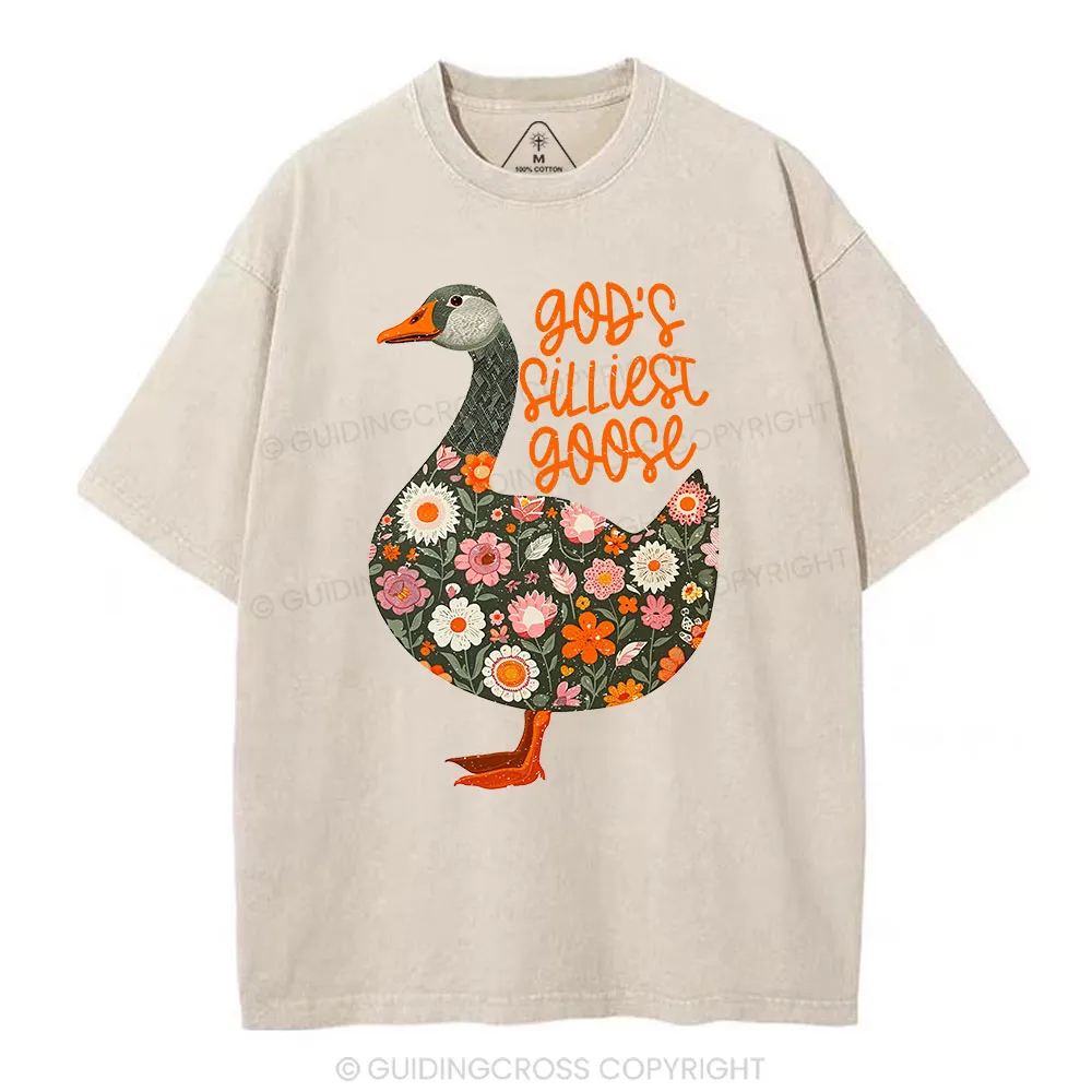 God's Silliest Goose Floral Christian Washed T-Shirt 