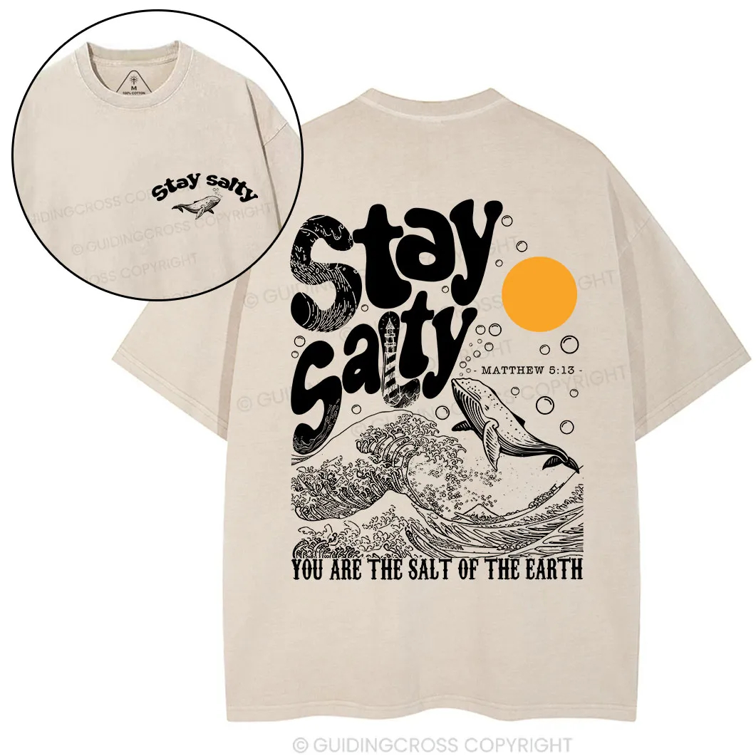 Stay Salty Ocean Waves Christian Washed T-Shirt