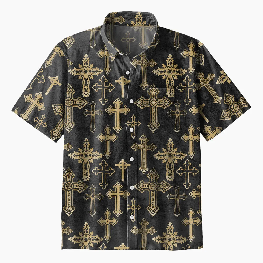 Vintage Black Cross Christian Hawaiian Shirt