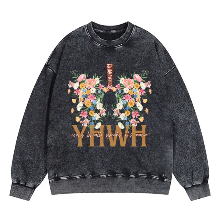 YHWH-Floral-Christian Washed Sweatshirt