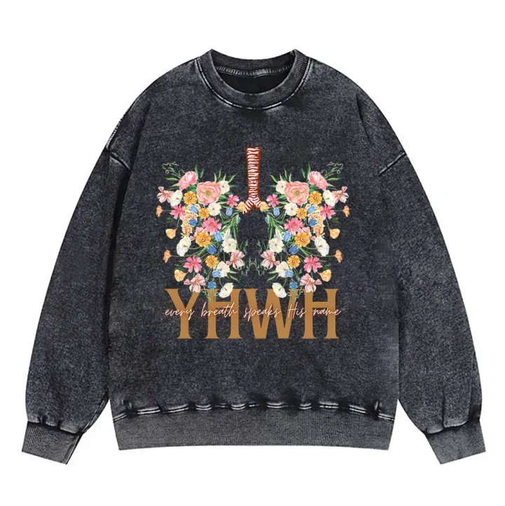 YHWH-Floral-Christian Washed Sweatshirt