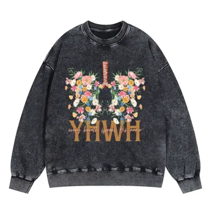 YHWH-Floral-Christian Washed Sweatshirt