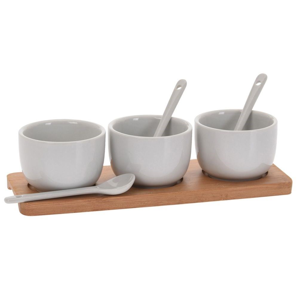 3 Dip Serving Bowls With Bamboo Tray