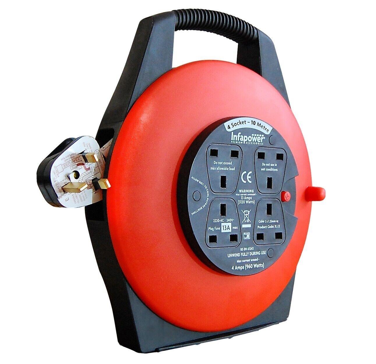Infapower X812 4 Socket 13 Amp 10 Metre Enclosed Drum