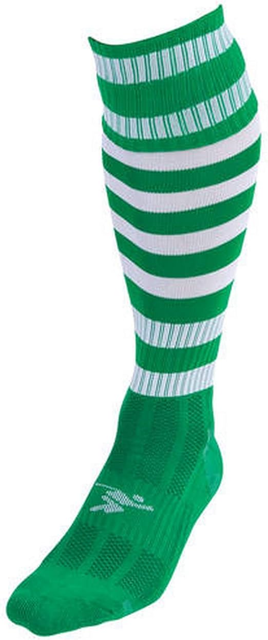 Precision Hooped Pro Football Socks Green/White UK Size 7-11