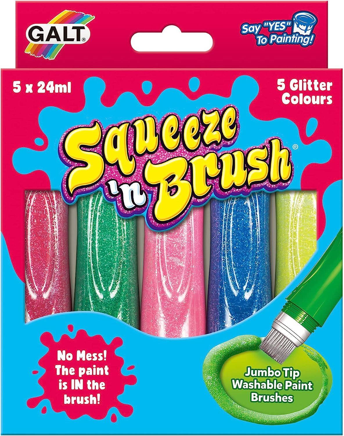 Galt Toys, Squeeze 'n Brush - Five Classic Colours, Brush Tipped Paint Pens Ages 3 Years Plus 0 2