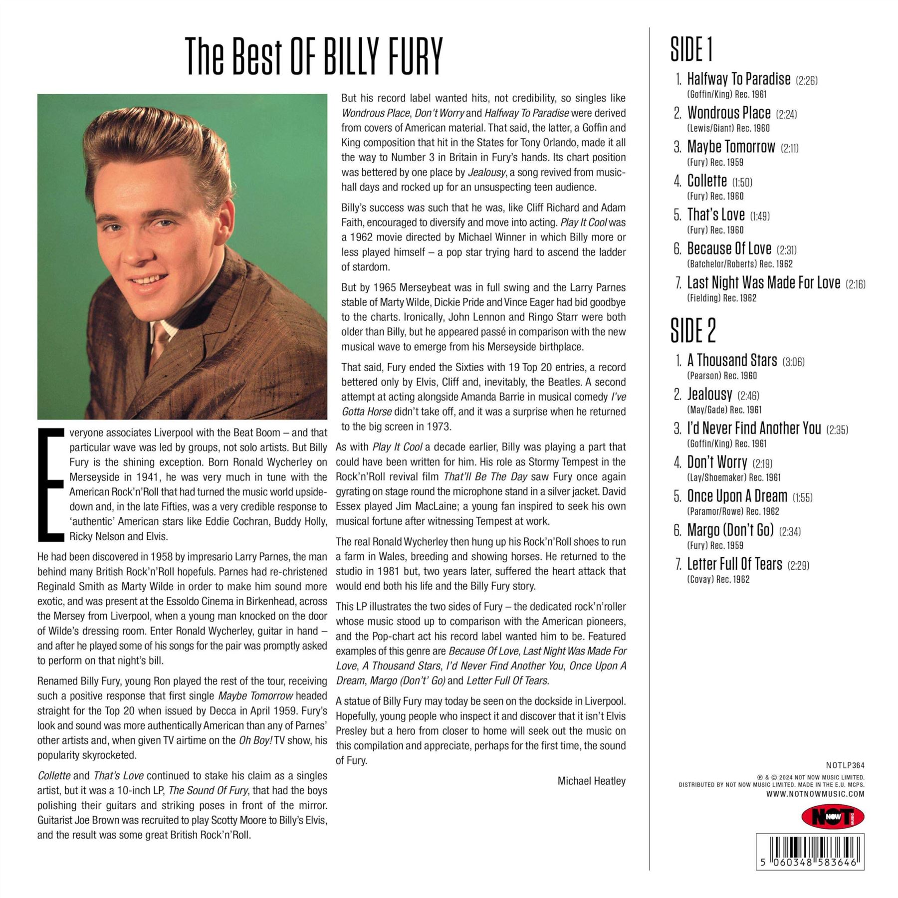BILLY FURY - The Best Of Pink Vinyl