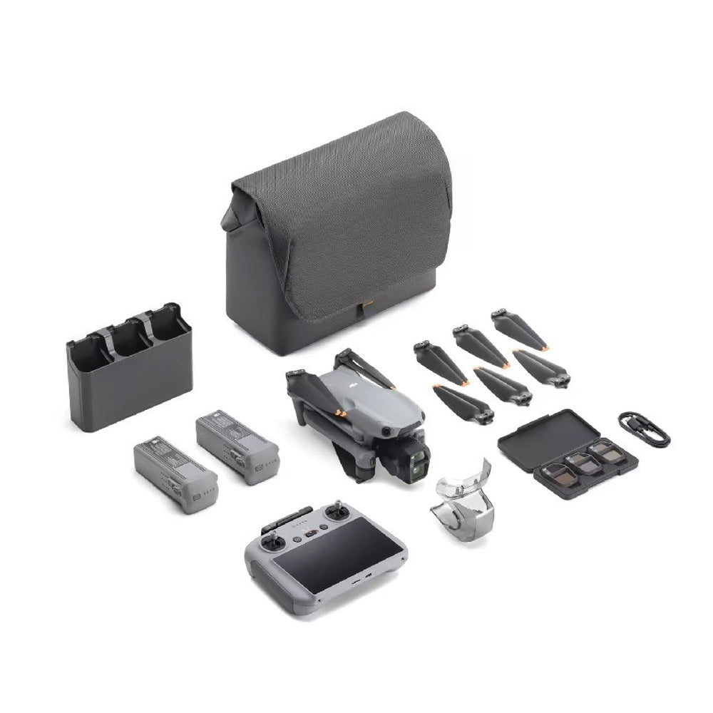 DJI Air 3 Fly More Combination with RC-N2 remote control, drone with camera 4K, dual main camera, 3 batteries for extended flight time, 48MP photos, adult camera drone, compliant with FAA remote ID standards