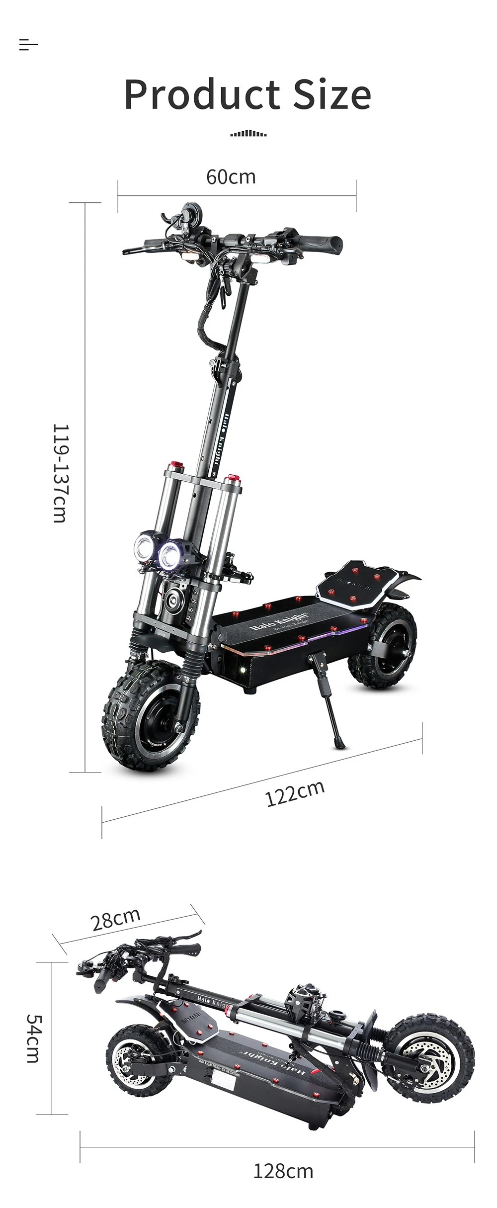 Halo Knight T107 Pro Electric Scooter 11'' Off-road Tire 3000W*2 Dual Motor 95km/h Max Speed 60V 38.4Ah Battery 80km Max