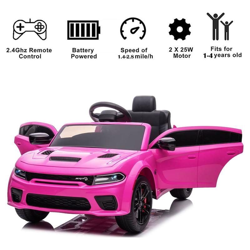First Ride On 12V Licensed Dodge Charger SRT Electric Ride-On Car for Kids, with Parent Remote Control, Music Player, LED Headlights, and Safety Belt - Gift for Boys and Girls Ages 3-5, Best Christmas Gift for Kids，Black Friday