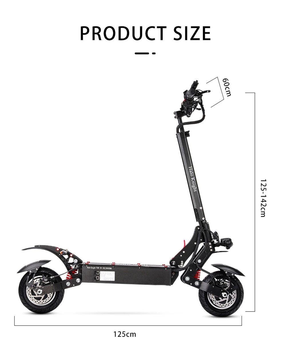 Halo Knight T108 Electric Scooter 10 inch Road Tires 1000W*2 Motor 65km/h Max Speed 52V 28.8Ah Battery 60km Max Range