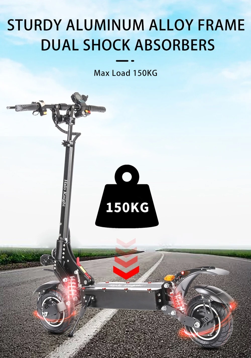 Halo Knight T108 Electric Scooter 10 inch Road Tires 1000W*2 Motor 65km/h Max Speed 52V 28.8Ah Battery 60km Max Range
