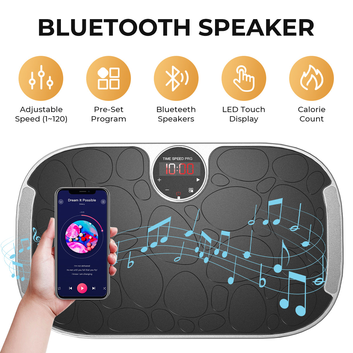 Bluetooth Enabled Vibration Plate with Loop Bands for Home Gym
