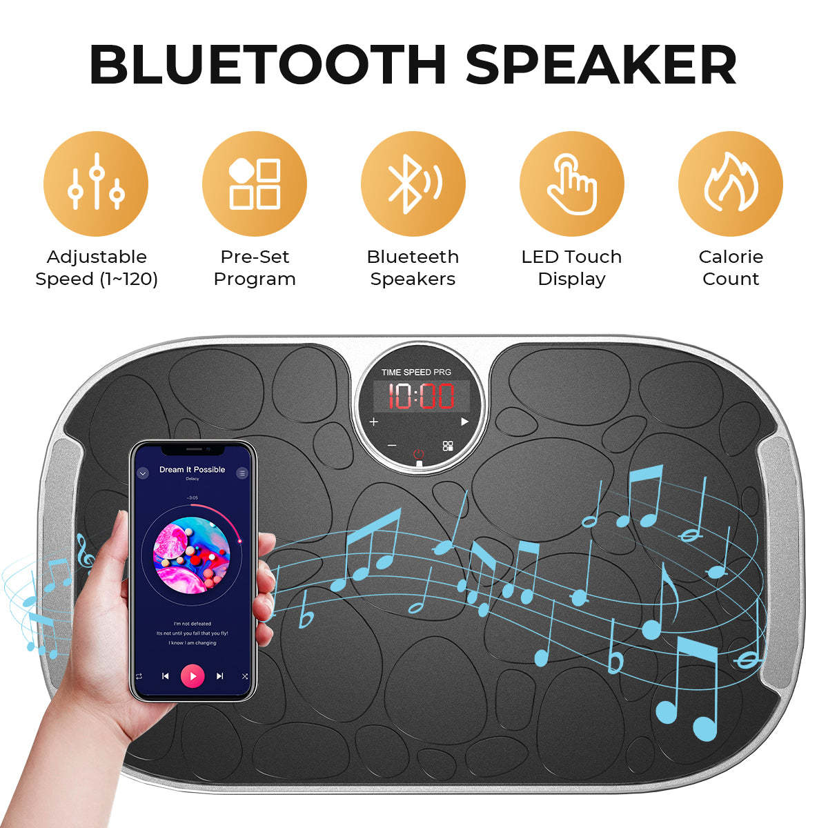 Bluetooth Enabled Vibration Plate with Loop Bands for Home Gym