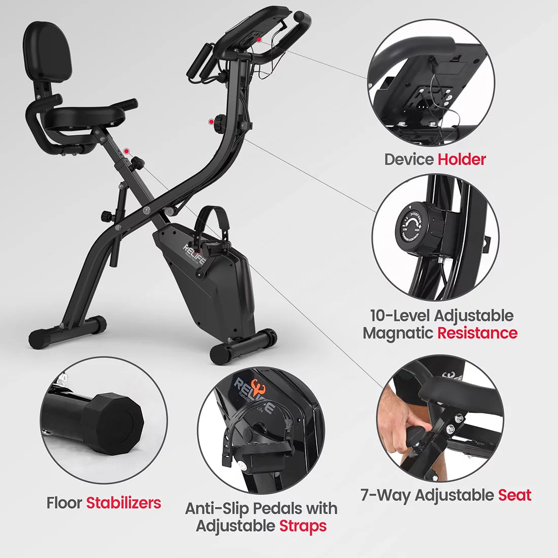 RELIFE 3 in 1 Exercise Bike Folding Exerpeutic Bike