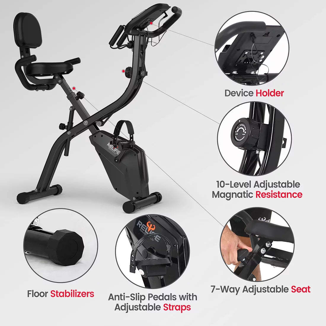 RELIFE 3 in 1 Exercise Bike Folding Exerpeutic Bike