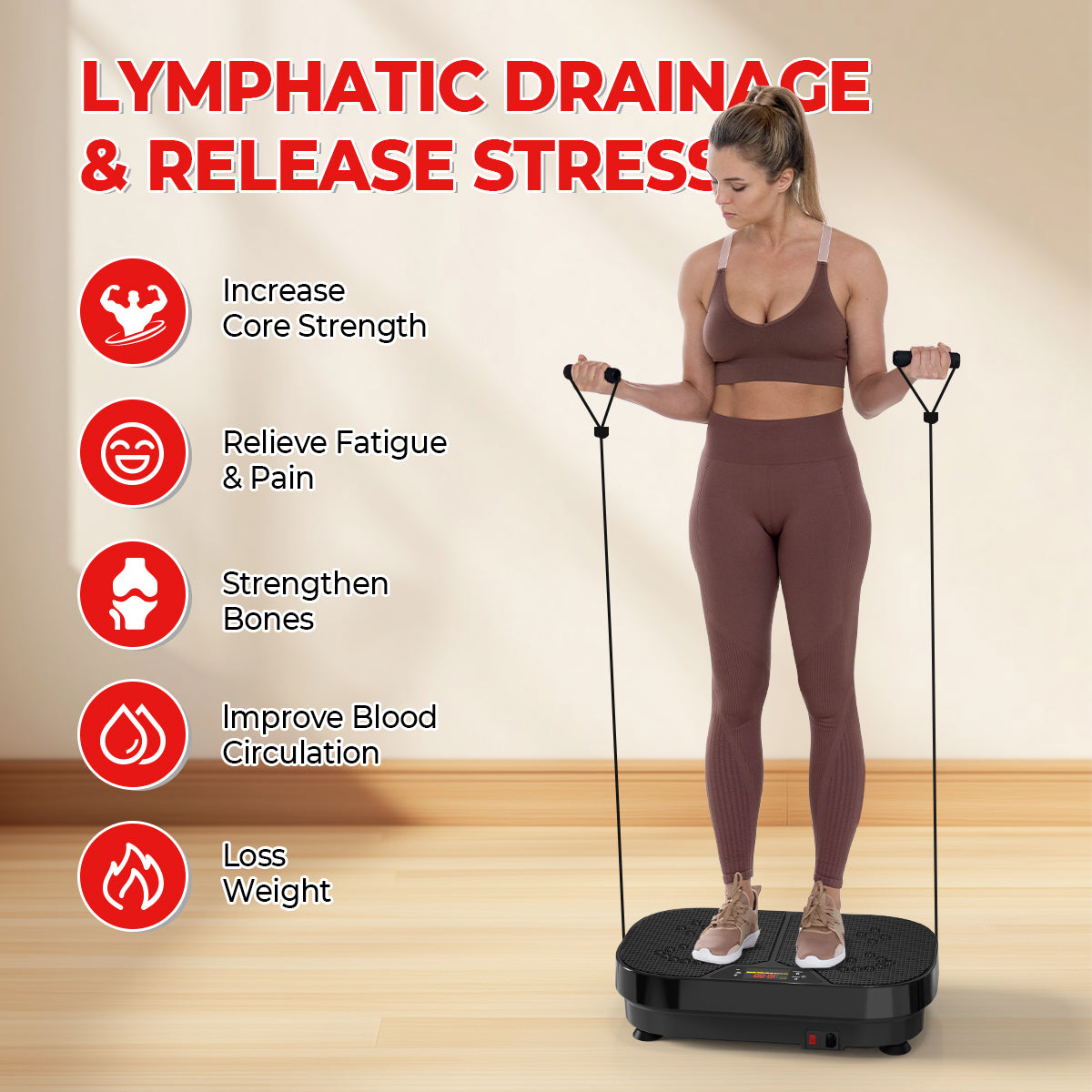 Whole Body Vibration Platform with Loop Bands for Fitness & Slimming