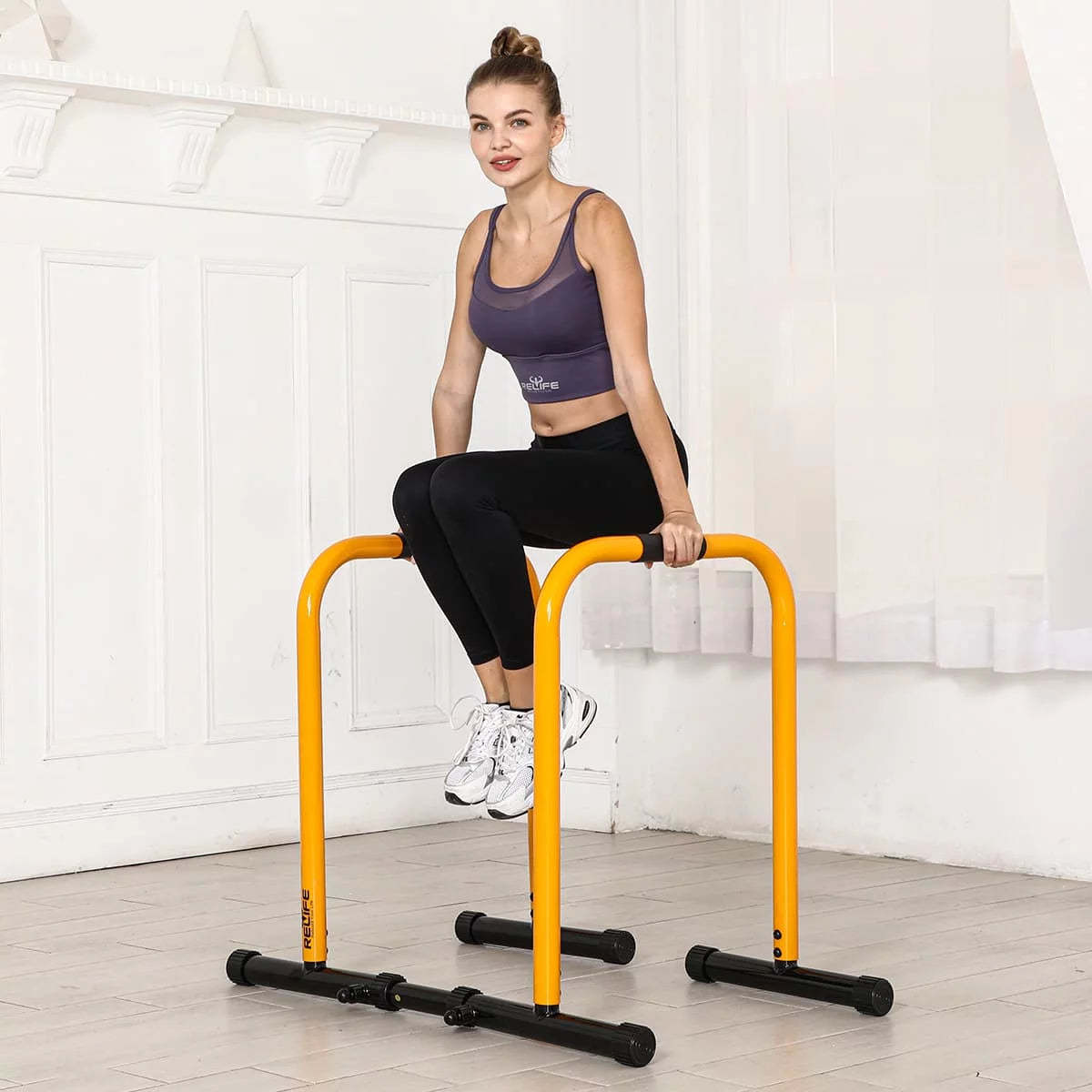 Adjustable Parallette Dip Bar Station Fitness Workout Dip Stand Station Machine for Home